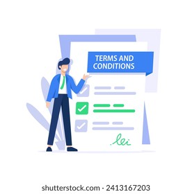 Contract,electronic contract or agreement online,Character gets acquainted with the legal document,Person reads and signs the terms of the contract