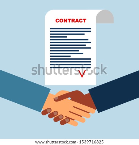 Contracting between people with different skin colors. International Business Cooperation Concept Vector illustration