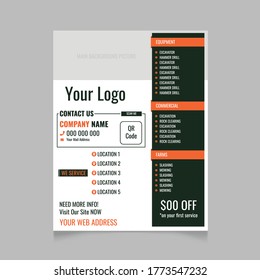 Contracting service business flyer template. Vector template in US paper and International size. Sale flyer, discount. Sale cover, service brochure design.