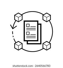 Contraction of blockchain. White background.