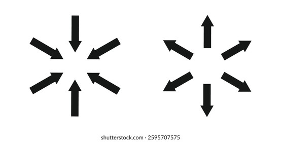 Contraction and expansion, inward and outward arrows icon symbol in circular motion. Vector Illustration.