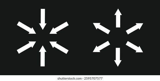 Contraction and expansion, inward and outward arrows icon symbol in circular motion. Vector Illustration.