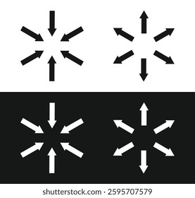 Contraction and expansion, inward and outward arrows icon symbol in circular motion. Vector Illustration.