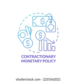 Icono de concepto de gradiente azul de la política monetaria restrictiva. ¿Cómo puede el gobierno hacer frente a la inflación con una idea abstracta e ilustrativa delgada? Dibujo de contorno aislado. Se usa una fuente Myriad Pro-Bold