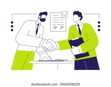 Contractor agreements abstract concept vector illustration. Partners sign collaboration contract, successful deal, business documents, company documentation, corporate paperwork abstract metaphor.