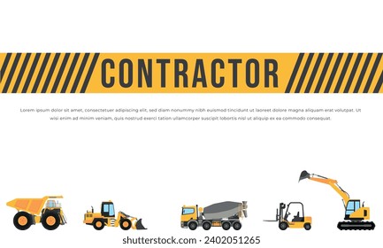 Contractor banner web printing background flat design style with heavy vehicle
