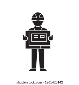 Contractor black vector concept icon. Contractor flat illustration, sign