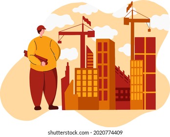 Contractor Building Plan Web Illustration