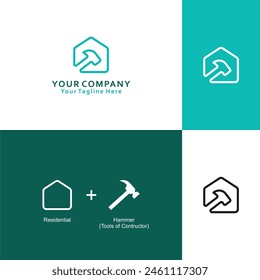 Contractor company logo made from the shape of a house and a hammer