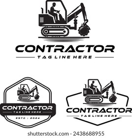 contractor construction trench digger drilling rig logo design with editable vector file