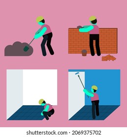 Contractor flat illustration bundle for online ads