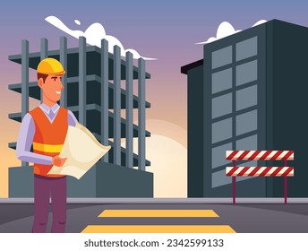contractor in front of a multi-storey building
