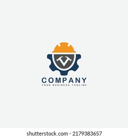 Contractor with Gear And Hammer Logo vector stock template