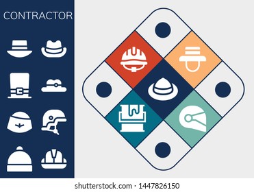 contractor icon set. 13 filled contractor icons.  Collection Of - Hat, Helmet, Paint