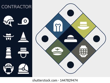 contractor icon set. 13 filled contractor icons.  Collection Of - Hat, Helmet, Paint, Tape measure