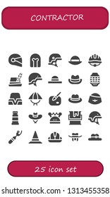 contractor icon set. 25 filled contractor icons.  Collection Of - Helmet, Hat, Paint, Ripper