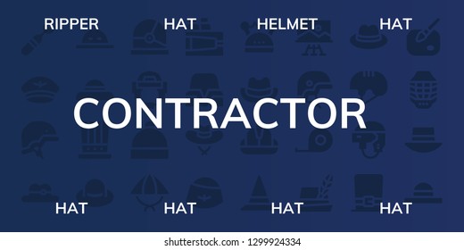  contractor icon set. 32 filled contractor icons. on blue background style Simple modern icons about  - Ripper, Hat, Helmet, Paint, Tape measure