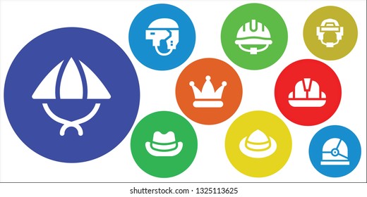 contractor icon set. 9 filled contractor icons.  Collection Of - Hat, Helmet