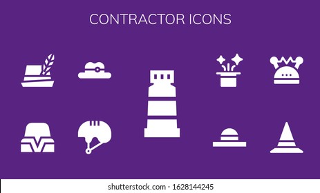 contractor icon set. 9 filled contractor icons.  Simple modern icons such as: Paint, Helmet, Hat