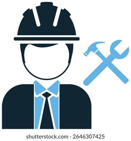 Contractor icon vector, depicting a professional overseeing construction projects. Ideal for project management, building services, consultation, and client relations in construction.
