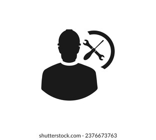 Contractor icon vector male worker person profile avatar with hardhat helmet  wrench and screwdriver logo design. Worker engineer technician mechanic avatar vector design and illustration.
