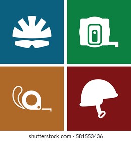 contractor icons set. Set of 4 contractor filled icons such as measure tape, tape