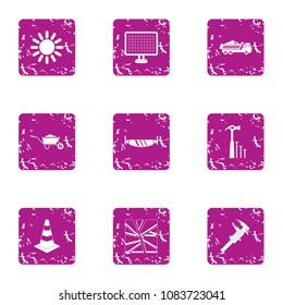 Contractor icons set. Grunge set of 9 contractor vector icons for web isolated on white background