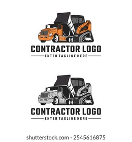 contractor logo design, skid steer vector logo design, dump truck, illustration, transportation, excavation and transportation of building materials, truck, industry, skid steer vector logo design, 