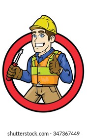 A contractor man with safety suit and screw driver for your logo