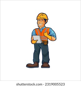 Contractor Mascot Logo Design, Construction worker cartoon character emblem, Building with Confidence. vector illustration