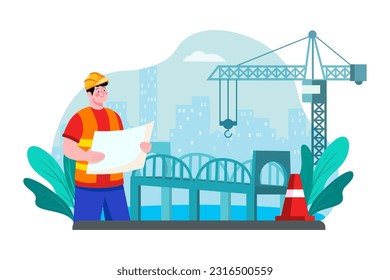 A contractor oversees the construction of a bridge over a major river.