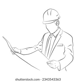 contractor with paper plans - sketch vector