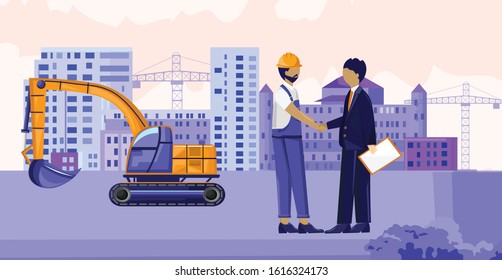 Contractor shaking hand with a construction worker