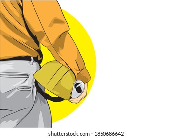 the contractor stands in yellow shirt ilustration vector 