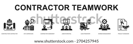 Contractor Teamwork Modern and clean web banner illustration featuring thematic icons for visual communication