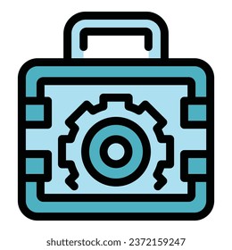 Contractor tool box icon outline vector. Repair case. Open bag color flat