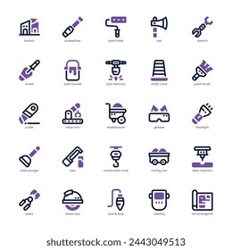 Paquete de iconos de Contractor Tool para su sitio web, móvil, presentación y diseño de logotipo. Icono de herramienta de contratista diseño de tono dual. Ilustración de gráficos vectoriales y trazo editable.