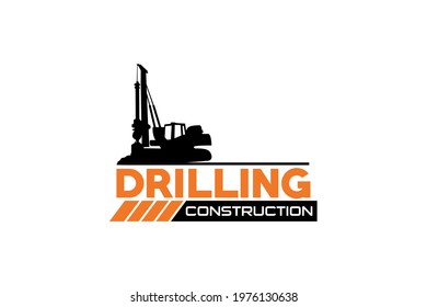 Contractor, Trench Digger And Drilling Rig Logo Design Inspiration Heavy Equipment Logo Vector For Construction Company. Creative Excavator Illustration For Logo.