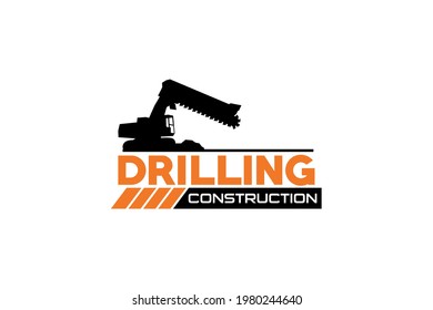 Contractor, trench digger and drilling rig logo design inspiration Heavy equipment logo vector for construction company. Creative excavator illustration for logo.