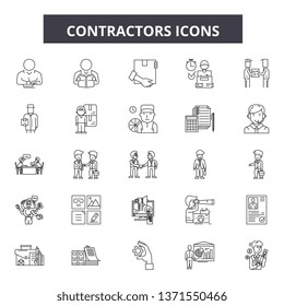 Contractors line icons, signs set, vector. Contractors outline concept, illustration: contractor,construction,engineer,worker,builder,industrial,industry