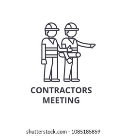 contractors meeting vector line icon, sign, illustration on background, editable strokes