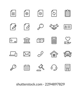 Contract-related line drawing icon set.