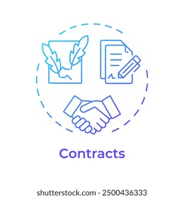 Contracts blue gradient concept icon. Signing document, business agreement. Notary services. Round shape line illustration. Abstract idea. Graphic design. Easy to use in infographic, presentation