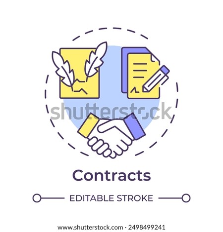 Contracts multi color concept icon. Signing document, business agreement. Notary services. Round shape line illustration. Abstract idea. Graphic design. Easy to use in infographic, presentation