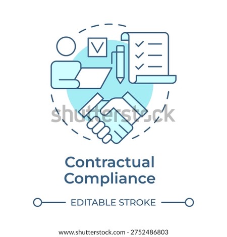 Contractual compliance soft blue concept icon. Business partnerships, successful agreements. Round shape line illustration. Abstract idea. Graphic design. Easy to use in presentation, article