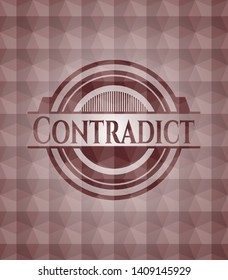 Contradict red emblem with geometric pattern background. Seamless.