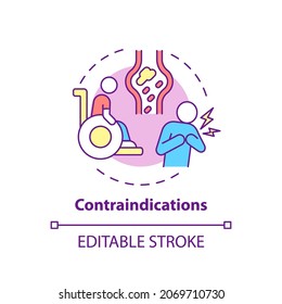 Contraindications Concept Icon. Pulmonary Rehabilitation Abstract Idea Thin Line Illustration. Disability, Cardiac Illnesses. Respiratory Rehab. Vector Isolated Outline Color Drawing. Editable Stroke