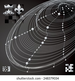 Contrast abstract 3D structure polygonal vector network pattern, grayscale art asymmetric background.
