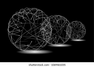 Contrast Abstract Black and White Geometric Pattern with Silhouettes of a Sphere. Optical Psychedelic Illusion. Technological Wicker Structural Texture. Print in a Flat Style. Vector. 3D Illustration