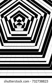 The Contrast Abstract Black and White Geometric Pattern with Stripes and Pentagons. A Optical Psychedelic Illusion. A Wicker Structural Texture. Vector Illustration